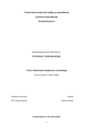 Elektronsko Bankarstvo – osnovni pojmovi i stanje u Srbiji