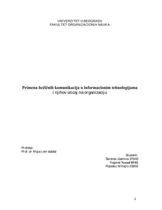 Primena bežičnih komunikacija u informacionim tehnologijama i njihov uticaj na organizaciju