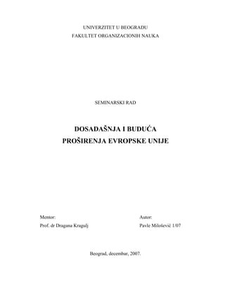 Dosadašnja i buduća  proširenja Evropske Unije