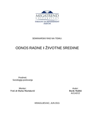 Odnos radne i životne sredine