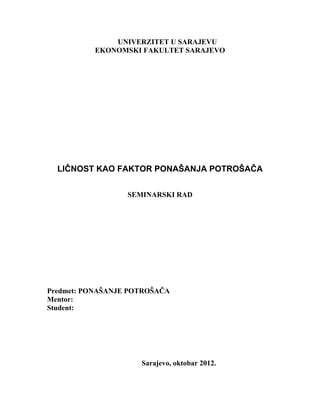 Ličnost kao faktor ponašanja potrošača