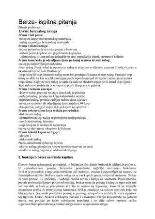 Berze: ispitna pitanja i odgovori