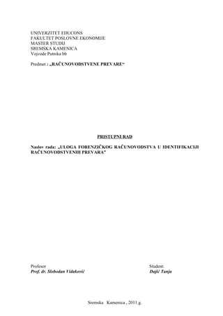 Uloga forenzičkog računovodstva u identifikaciji računovodstvenih prevara