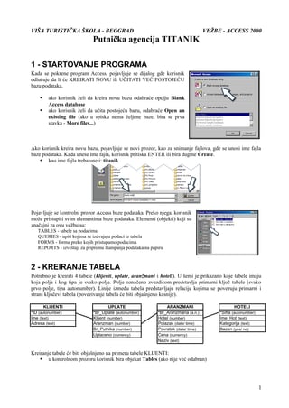 Vežbe za access 2000: putnička agencija titanik
