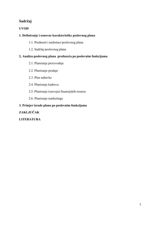 Analiza poslovnog plana