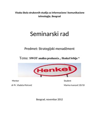 SWOT analiza preduzeća „ Henkel Srbija “