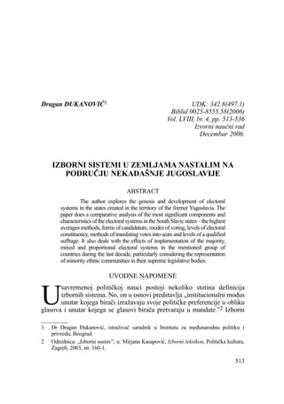Izborni sistemi u zemljama nastalim na području nekadašnje Jugoslavije