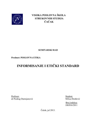 Informisanje i etički standard