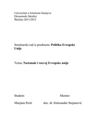 Nastanak i razvoj Evropske unije