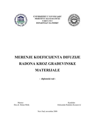 Merenje kojeficijenta difuzije radona kroz građevinske materijale