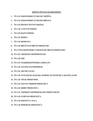 Osnovi Ekonomije – Ispitna pitanja