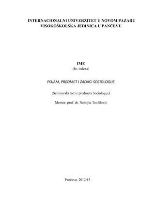 Pojam, predmet i zadaci sociologije