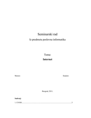 Internet: seminarski rad iz poslovne informatike