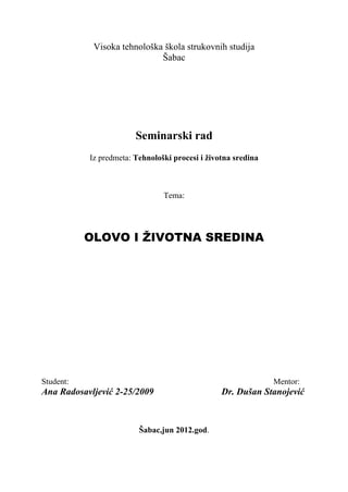 Olovo i životna sredina