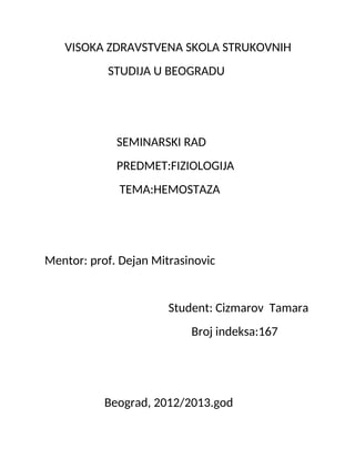 Hemostaza – Fiziologija