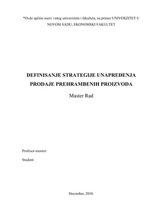 Definisanje strategije unapredjenja prodaje prehrambenih proizvoda