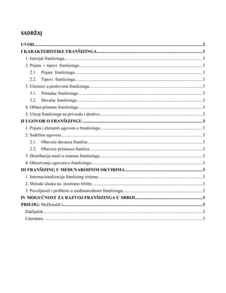 Franšizing: mogućnosti za razvoj u Srbiji