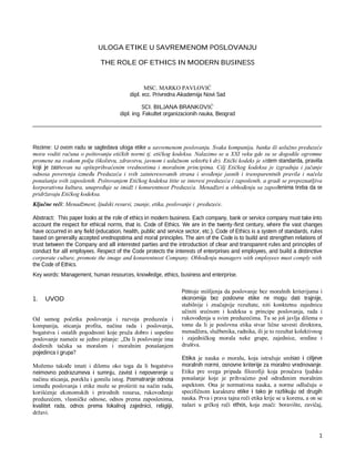 Uloga etike u savremenom poslovanju