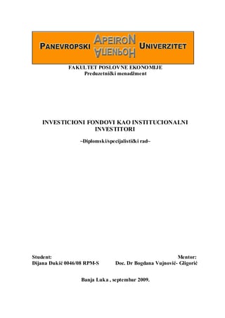 Investicioni fondovi kao institucionalni investitori