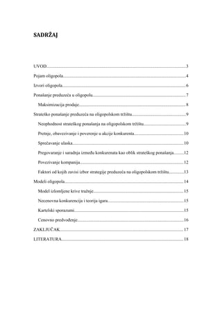 Oligopolsko tržište: strateško ponašanje preduzeća