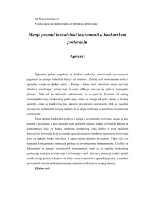 Manje poznati investicioni instrumenti u bankarskom poslovanju