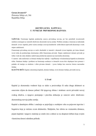 Akumulacija kapitala u funkciji privrednog razvoja