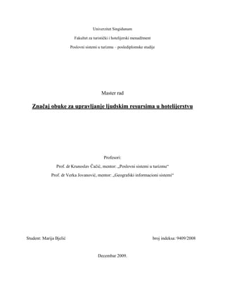 Značaj obuke za upravljanje ljudskim resursima u hotelijerstvu