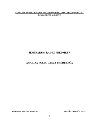 Analiza poslovanja preduzeća