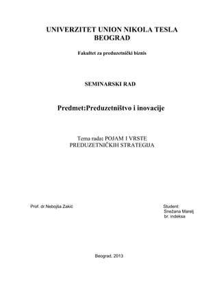 Pojam i vrste preduzetničkih strategija