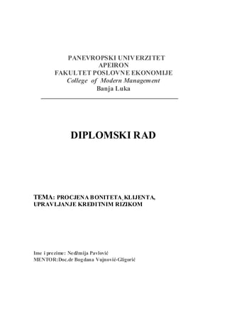 Procena boniteta, klijenata, upravljanje kreditinim rizikom