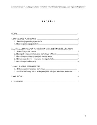 Analiza ponašanja potrošača i marketing orijentacija Maxi trgovinskog lanca