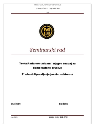 Parlamentarizam i njegov značaj za demokratsko društvo