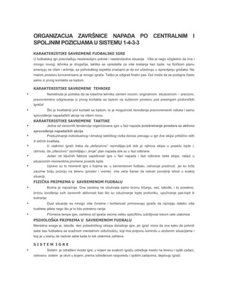 Organizacija završnice napada po centralnim i spoljnim pozicijama u sistemu 1-4-3-3