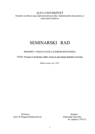 Promene u okruženju i njihov uticaj na upravljanje ljudskim resursima