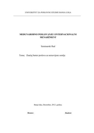 Značaj barter poslova za nerazvijene zemlje