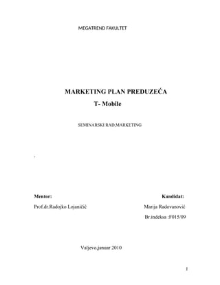 Marketing plan preduzeća T- Mobile