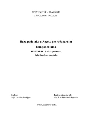 Baza podataka u Access-u o računarnim komponentama