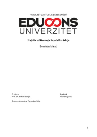 Najvisja odlikovanja Republike Srbije