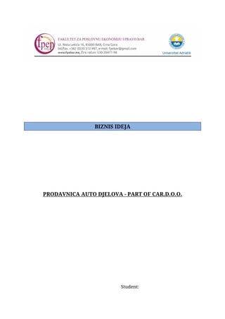 Biznis plan – Prodavnica autodijelova