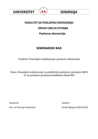 Finansijko izvjestavanje i poslovno odlucivanje