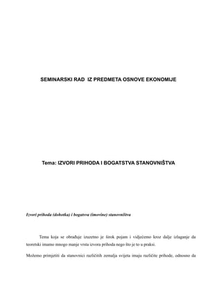 Izvori prihoda i bogatstva stanovništva