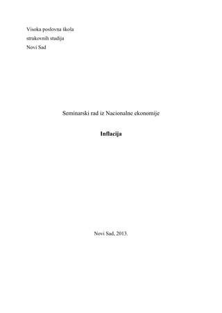 Inflacija: seminarski rad iz nacionalne ekonomije
