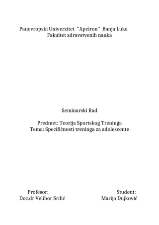 Specifičnosti treninga kod adolescenata