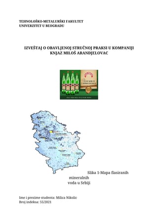 Izveštaj o obavljenoj stručnoj praksi u kompaniji Knjaz Miloš Arandjelovac