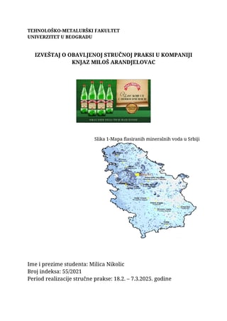 Izveštaj o obavljenoj stručnoj praksi u kompaniji Knjaz Miloš Arandjelovac