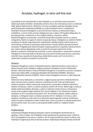 Akrilatni hidrogelovi: sinteza, karakterizacija i in vitro testiranje