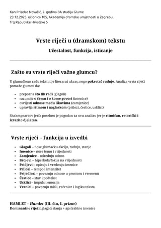 Vrste reči u (dramskom) tekstu: učestalost, funkcija, isticanje