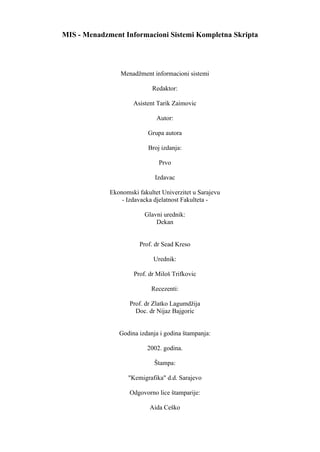 MIS – Menadžment informacioni sistemi
