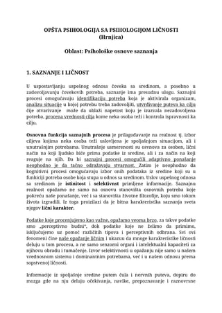Opšta psihologija sa psihologijom ličnosti: hrnjica
