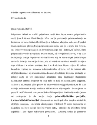 Identiteti na balkanu: bilješke sa predavanja